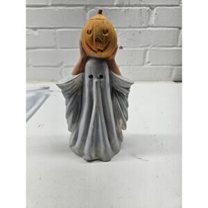 Vintage 1981 Halloween Ceramic Ghost Holding Carved Pumpkin Head Byron Molds